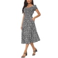 thumbnail image 4 of INSPIRE CHIC Robe Décontractée à Fleurs pour Femme avec Poches Col Ras du Cou Manches Courtes Boho Fluide Midi m Noir, 4 of 6