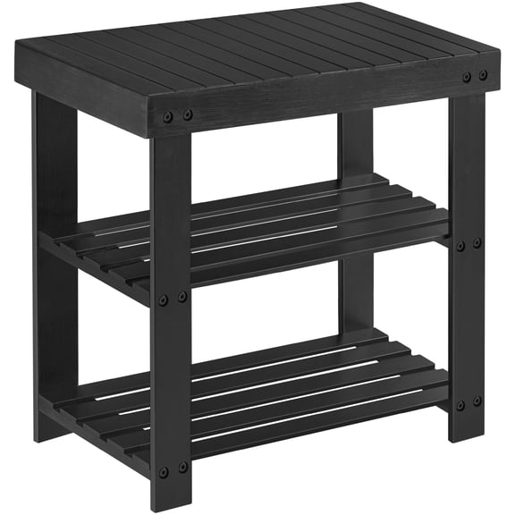 Shoe Rack Bench, 3-Tier Bamboo Shoe Storage Organizer, Entryway Bench, Holds Up to 130 kg, 28.7 x 50 x 45.3 cm, for Entryway Bathroom Bedroom, Black
