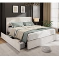 thumbnail image 1 of Twister.CK King Size Bed Frame with Tufted Headboard, Upholstered Platform Bed Frame with 4 Storage Drawers and Wooden Slats Support, No Box Spring Needed, Beige, 1 of 8