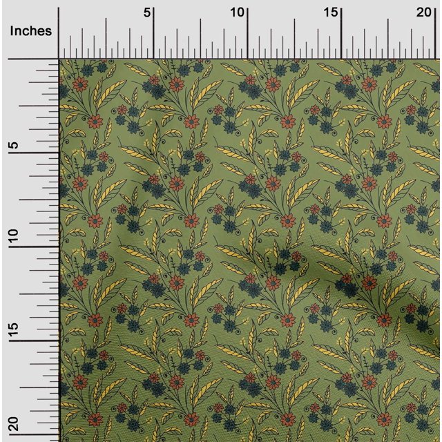 oneOone Polyester Lycra Fabric Leaves & Floral Block Print Fabric BTY 56 Inch Wide