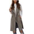thumbnail image 1 of Yuyuzo Gilets Longs Sans Manches pour Femmes Col à Revers Ouvert Vestes à Double Boutonnage avec Poches Hauts d'Automne, 1 of 5