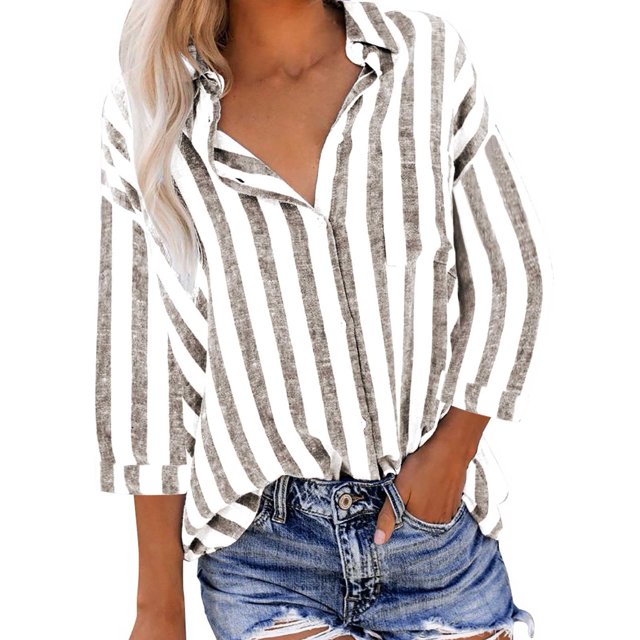 Xihbxyly Hauts Grande Taille pour Femmes Manches 3/4 Mode Décontractée Imprimé Manches Courtes Col Rond Blouses Chemises Offres Hebdomadaires