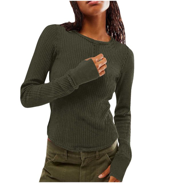 Yuyuzo Women's Ribbed Knit Tops Long Sleeve Crewneck Slim Tight T Shirts 2024 Basic Solid Color Tees