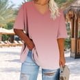 thumbnail image 4 of Ovbmpzd Tops for Women Trendy Plus Size V-Neck Red Short Sleeve Gradient Color Comfy Blouses Womens Pullover L, 4 of 6
