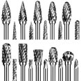 thumbnail image 1 of Carbide Burr Set, Die Grinder Bits, 20 Pcs 1/8" Shank Double Cut Tungsten Carbide Rotary Burrs Set Compatible, 1 of 5
