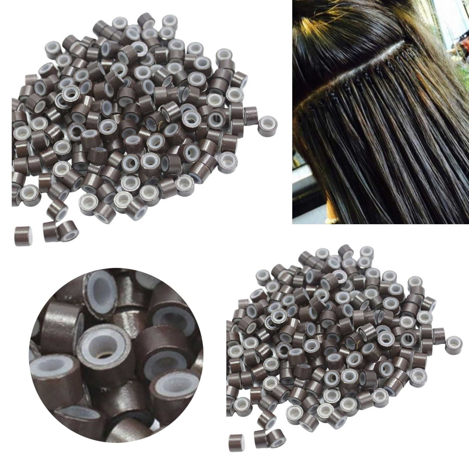 LPSSTORE 500PCS Hair Beads Silicone Lined Nano Rings Micro Links Beads for Hair Extensions Dark Brown