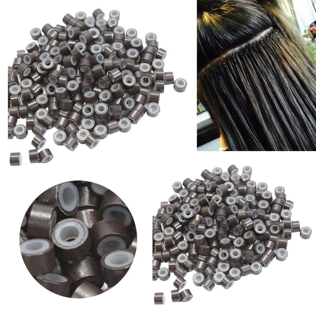 LPSSTORE 500PCS Hair Beads Silicone Lined Nano Rings Micro Links Beads for Hair Extensions Dark Brown