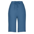 thumbnail image 4 of Oksale Plus Size Womens Bermuda Shorts Elastic High Waisted Drawstring Beach Shorts with Pockets Loose Solid Color Wide Leg Shorts for Going Out Dark Blue M, 4 of 9