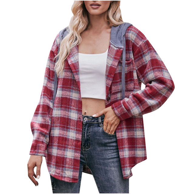 Pompotops Femmes Mode en Vrac à Carreaux Imprimé Veste Top Dégagement