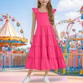 thumbnail image 2 of Diufon Robe Maxi pour Filles Été Décontractée à Manches Cap, Robe Trapèze, Ourlet à Volants, Robe Fluide pour Préados 3-13 Ans, 2 of 9