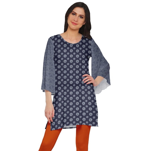 Moomaya Robes Tuniques Courtes Femmes Manches Kimono Kurti Imprimé Mini Tenue d'Été