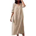 thumbnail image 2 of Gspmoly Robe pour Femme, Robe d'Été Unie à Manches Courtes et Col en V pour Femme, Robes Habillées pour Femme jusqu'à 60 % de Rabais, 2 of 6