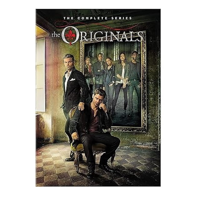 The Originals: The Complete Series (DVD) cover featuring the main cast of the supernatural drama. The image shows two central characters in formal attire, one seated and the other standing, with a framed portrait of additional cast members in the background. The setting is a dimly lit, atmospheric room with a checkered floor, reflecting the show's dark and mystical themes. This series follows the original vampire family in New Orleans, exploring supernatural conflicts and family dynamics.