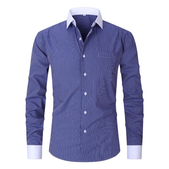 Mens Patterned Button Down Shirt Mens Long Sleeve Slim Fit Mens Dress Shirt Collared Shirt Men Long Sleeve, Blue, XXL