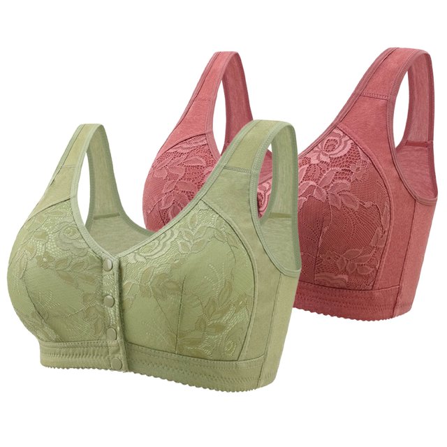 Yuzhih Bras for Women Front Closure Bra Cotton Full Coverage Comfort Wireless Push up Bralettes 2 Pack