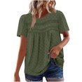 thumbnail image 1 of Styesk Hauts pour Femmes Femmes Décontracté Boho Haut Manches Courtes Été Col Rond Chemises Amples Dentelle Décontracté Blouses Unies, 1 of 8