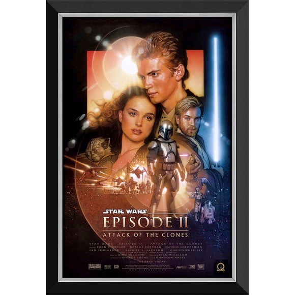 Star Wars Episode II Attack of the Clones Framed Poster Print Wall Art Prequel Collectible (33.5" x 23.5")