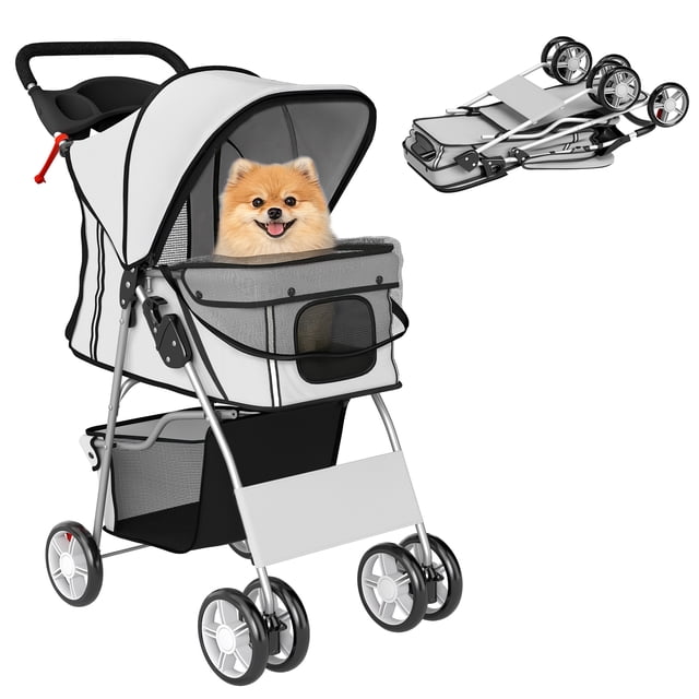 PawHut Pet Stroller for Dogs, Foldable Pet Travel Carrier with 4 Wheels