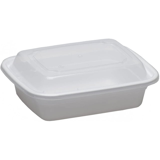 Contenant Rectangulaire Blanc de 12 Oz pour Micro-Ondes avec Couvercles 150 Unités/paquet