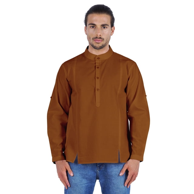Atasi Chemise Henley Indienne pour Homme à Manches Longues, Décontractée, Col Mandarin, Courte Kurta