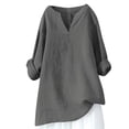 thumbnail image 1 of IROINID Économies Chemises Grande Taille pour Femmes Chemises en Coton pour Femmes Col Fendu Décontracté Manches Longues Chemises Amples en Coton et Lin Chemises d'Été Blouse, Gris Foncé, 1 of 4
