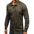 thumbnail image 4 of MesaSe Men Solid Color Multi-Pockets Slim Fit Long Sleeve Turn Down Collar Shirt Top, 4 of 8