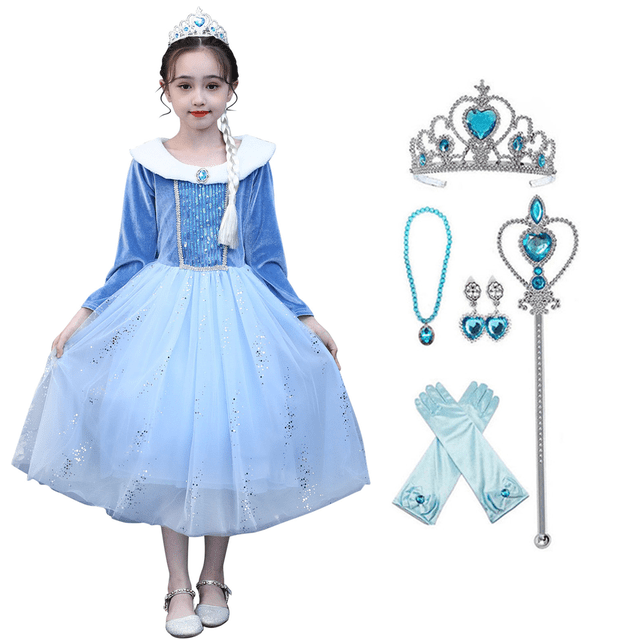 HAWEE Winter Elsa Snow Princess Adventure Costume for Girls Snow Queen Theme Party Dress up