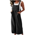 thumbnail image 1 of Birdeem Womens Linen Cotton Solid Color Sleeveless Pocket Casual Wide Leg Side Button Jumpsuit, 1 of 9