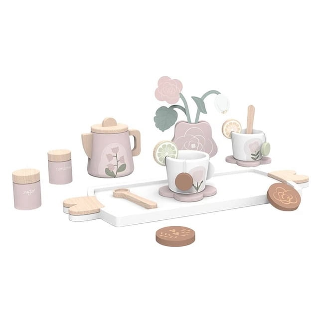 Tea Party Tableware Wooden Handicraft Toy Kitchen Pretend Play Set Cooking Coffee Bread For Toddlers Kids Birthday Gift Favors