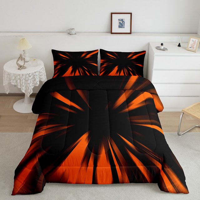 Erosebridal Orange Stripe Bedding Toddler Comforter Set, Gradient Geometric Ombre Down Comforter, Futuristic Decor, Reversible