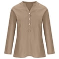 thumbnail image 4 of Pisexur Hauts pour Femmes en Coton Grande Taille Unis T-Shirts Surdimensionnés Amples T-Shirts Manches Mi-Longues Col en V Tunique à Blocs de Couleur, 4 of 6