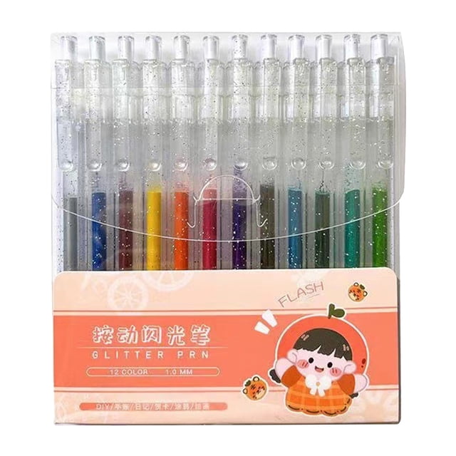 ZTTD Glitter Gel Pens, 12 Colors Glitter Pens for Adult Coloring Books, Journaling, Drawing, Scrapbooking and DIY Crafts, Retractable Gel Ink Pens for Art and Work