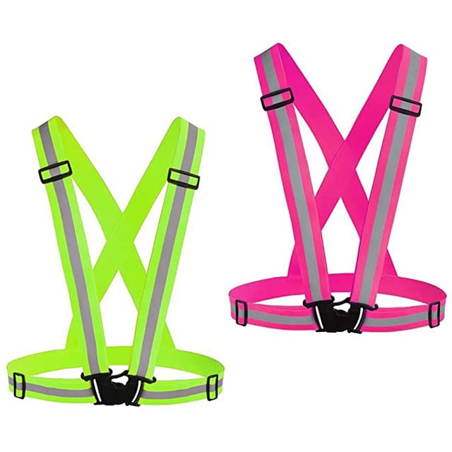Reflective Vest Running Gear 2Pack, High Visibility Adjustable Safety Ves - Green + Pink