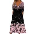 thumbnail image 1 of Babysbule Liquidation Robe d'Été Femme Mode Femmes Été Imprimé Décontracté Col en V Bouton Manches Courtes Vacances Poches Robe, 1 of 4