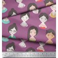 thumbnail image 2 of Soimoi Purple Modal Satin Fabric Women Face Human Figure Print Sewing Fabric Yard 42 Inch Wide, 2 of 5