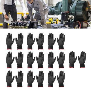 Work Gloves Men, Work Gloves Pack 10 Pairs Safety Work Gloves PU Coated Static Proof Nylon General Black with Red Edge for Lab, Electronic Workshop, Gardening