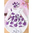 thumbnail image 2 of EYIIYE Tenues d'Automne pour Bébé Fille Combinaison à Manches Longues avec Nœud devant Robe Florale Nouveau-Né Col Rond Robe à Bretelles avec Bandeau Ensemble Mignon et Doux, 2 of 9