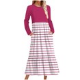 thumbnail image 2 of cfhntfmh Maxi Robes pour Femmes Automne Col Rond Manches Longues Robe Rayée Robe Tendance à Blocs de Couleur Robe de Détente avec Poches, 2 of 5