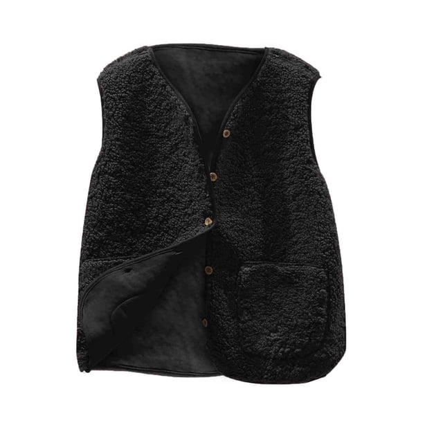 FAIWAD Womens Fleece Vest Fall Winter Warm Sleeveless Button Down Waistcoat Solid Color Loose Vest Coat