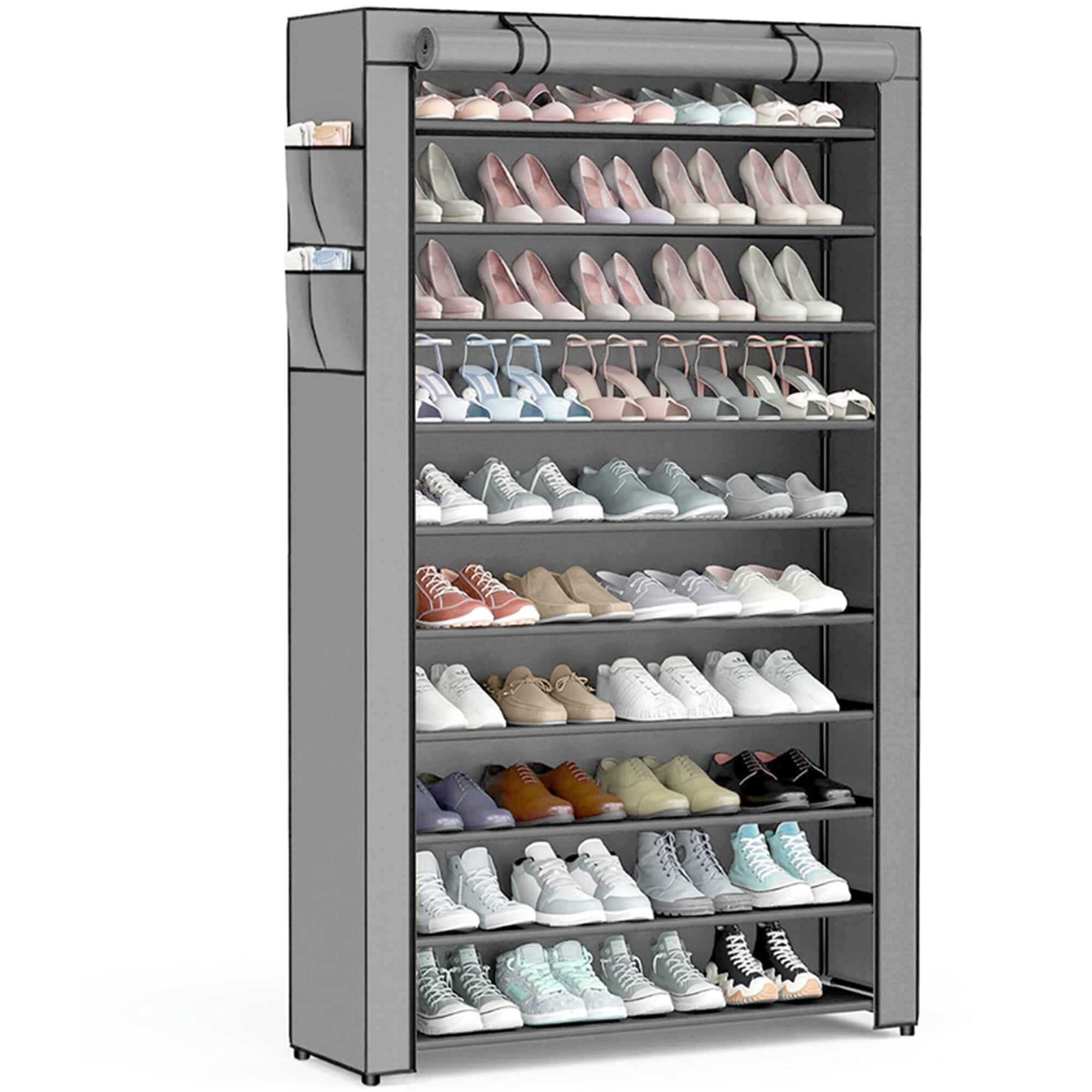 10 Tier Shoe Rack with Cover, Large Capacity Tall Shoe Shelf, Shoe Storage Cabinet Organizer Hold 40-50 Pairs of Shoes, for Sneakers, High Heels