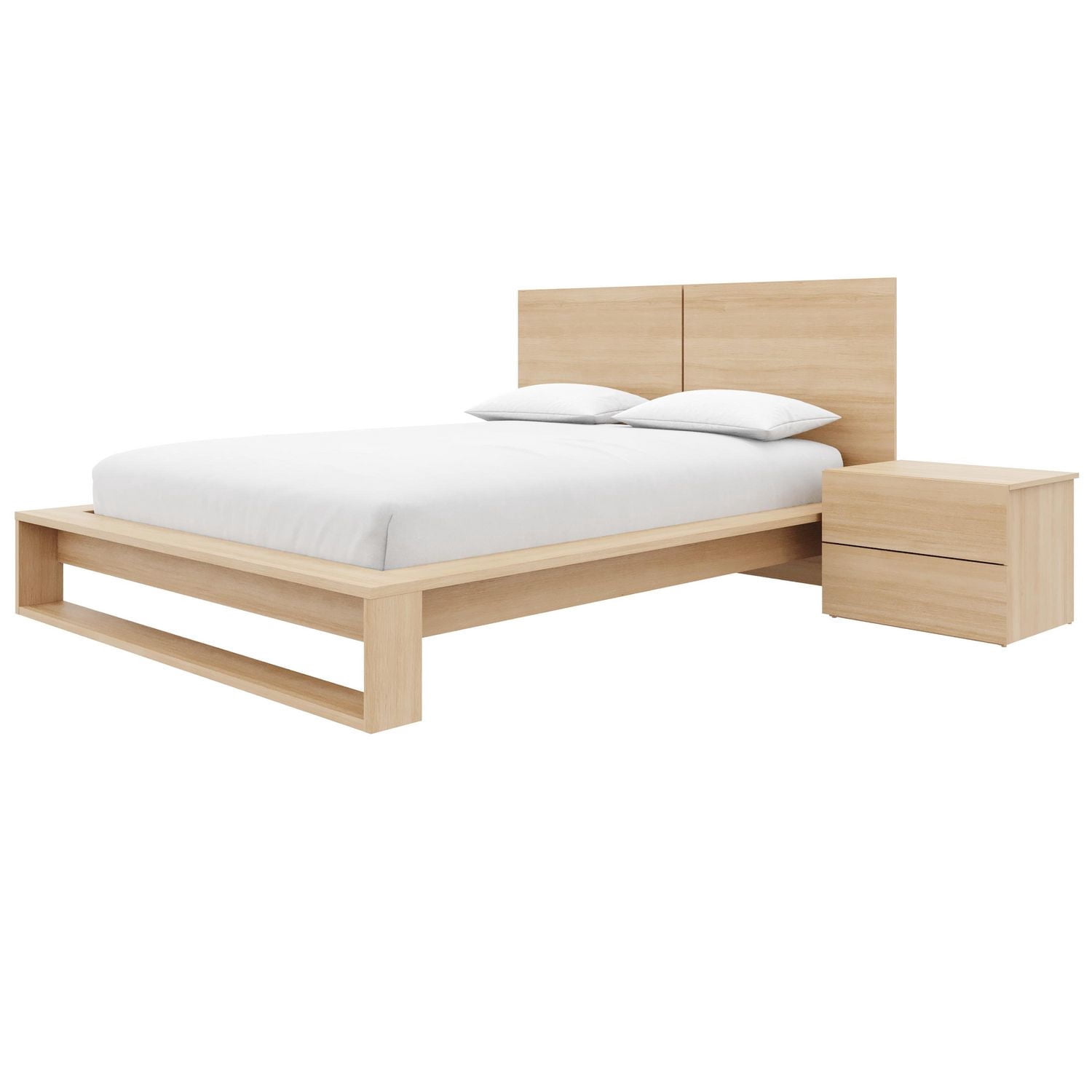 Ensemble de chambre à coucher Birkin 3 pièces avec tête de lit, sommier à lattes et table de chevet