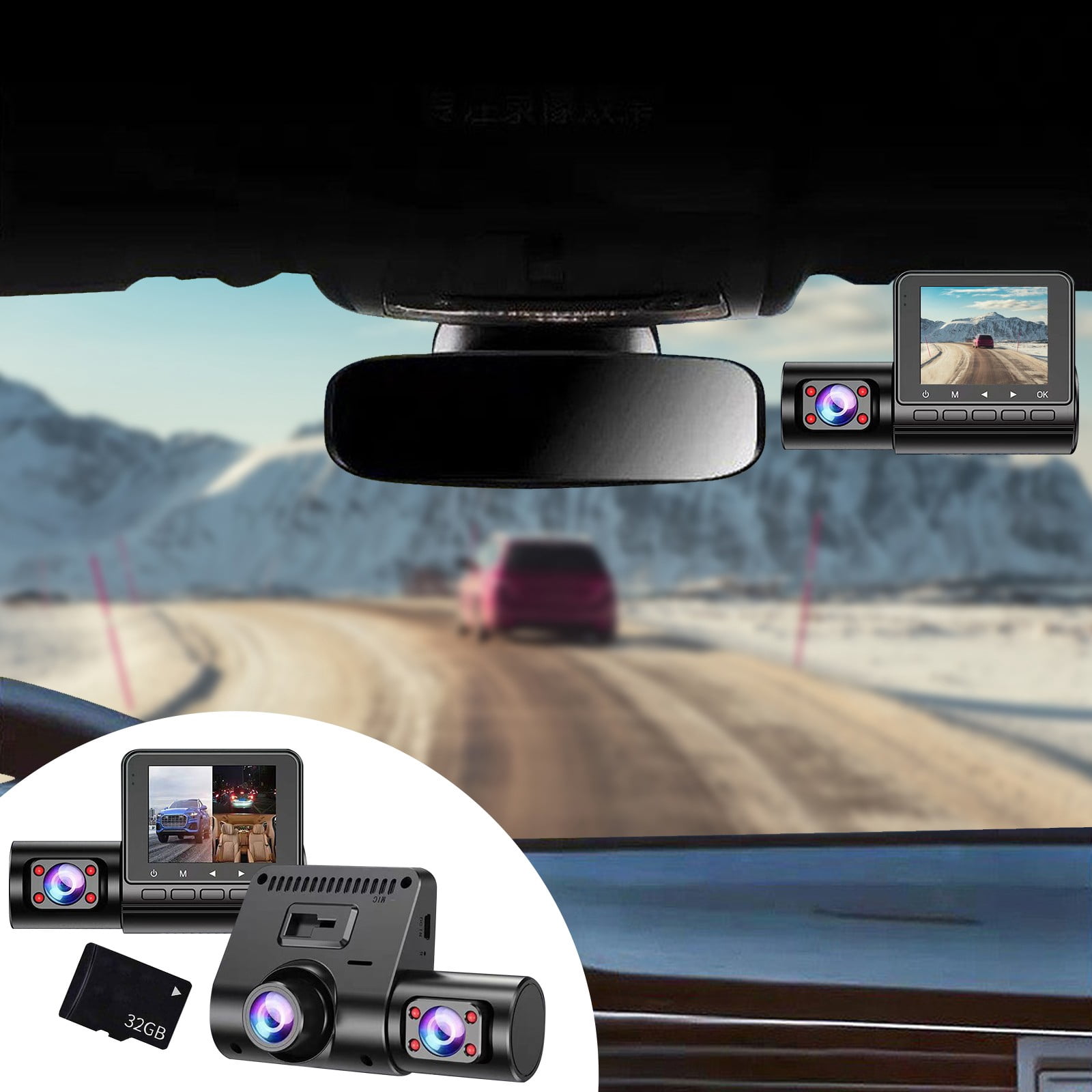 Dash Cam 2.4’’ IPS Screen, Free 32GB Card,1080P Front Dashcam for Cars, Mini WiFi Dashcams, Night Vision Car Camera, 24H Parking Mode, G-Sensor, Loop Recording, 170°Wide Angle, Support 64GB Max