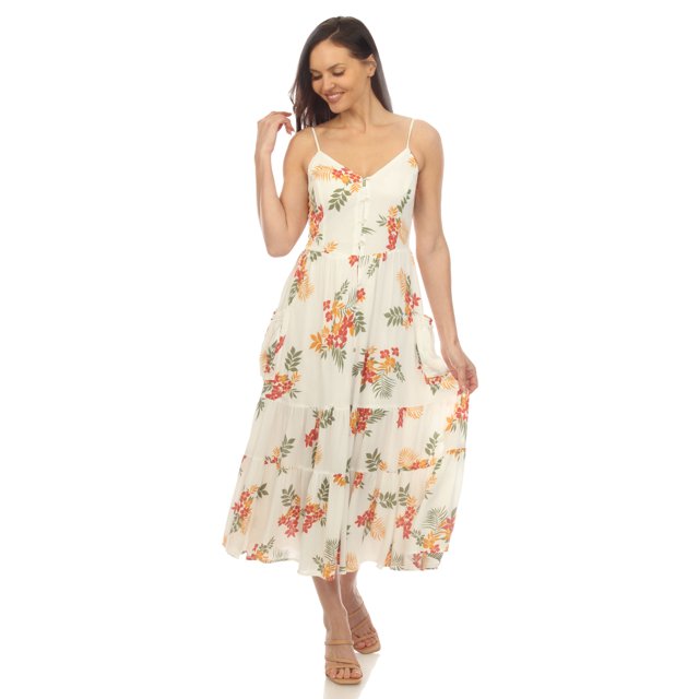 White Mark Robe Maxi à Imprimé Floral à Col en V pour Femmes