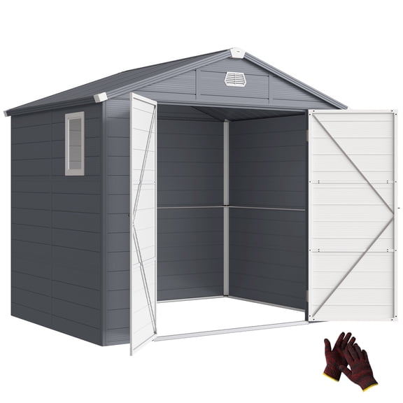 Outsunny Remise de Jardin en Plastique 8 Pieds x 6 Pieds avec Évents, Gris Pâle