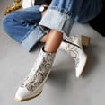 thumbnail image 4 of Women's Winter Square Toe Serpentine Leather Stitching High Heel Zipper Ankle Boots, 4 of 9
