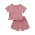 thumbnail image 1 of Xingqing 2PCS Toddler Baby Girl Solid Color Ribbed Short Sleeves O-Neck Tops + Shorts, 1 of 9
