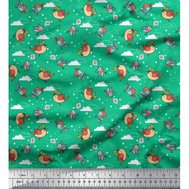 Soimoi Cotton Voile Fabric Dot,Cloud & Bird Cartoon Print Fabric by Yard 42 Inch Wide