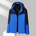 thumbnail image 3 of Pisexur Vestes pour Hommes Manteaux Confortables pour Hommes Unisexe à Capuche Manches Longues Patchwork Fermeture Éclair Coquille Rigide Molleton Randonnée Vêtement d'Extérieur Manteau Bleu,TG, 3 of 7
