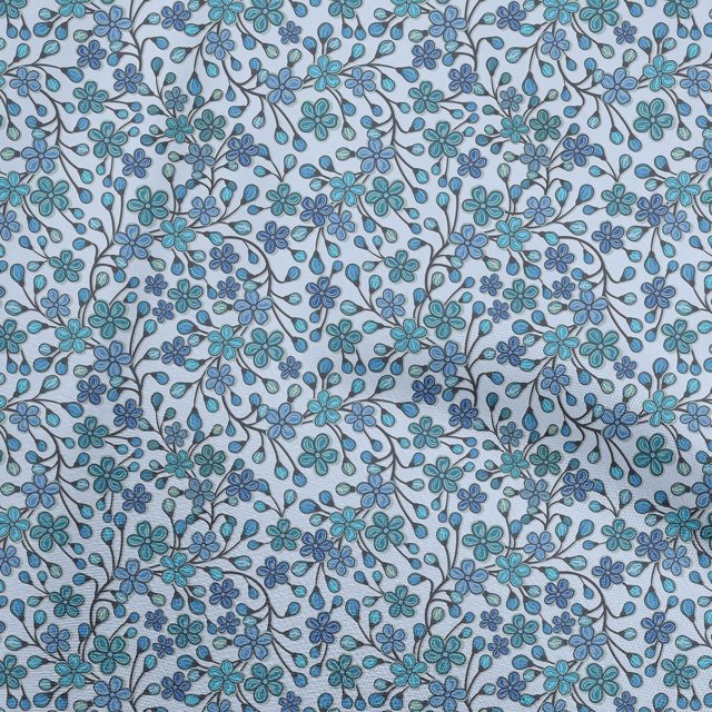 oneOone Polyester Spandex Medium Blue Fabric Floral Retro Craft Projects Decor Fabric Printed By The Yard 56 Inch Wide
