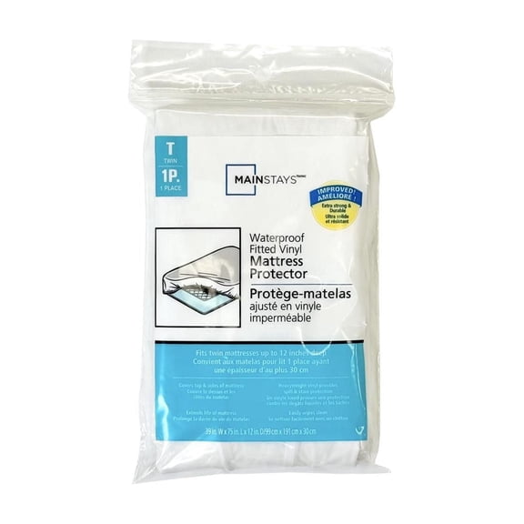 Mainstays Fitted Vinyl Mattress Protector -Twin Size, Double Size, Queen Size